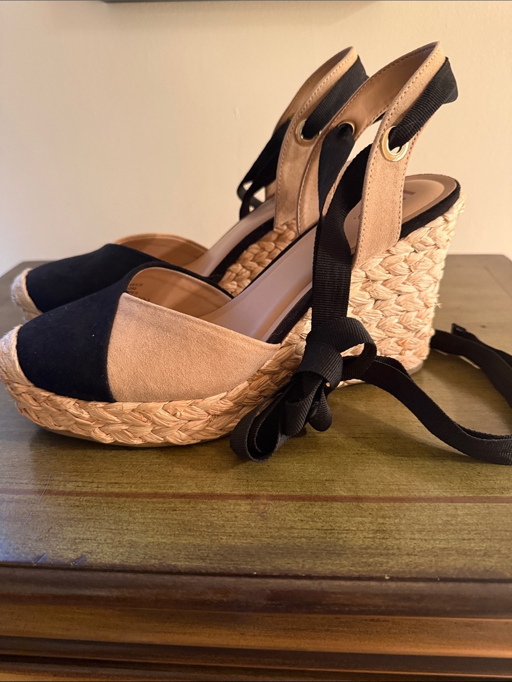 Women’s Black and Tan Espadrille Wedge Sandals